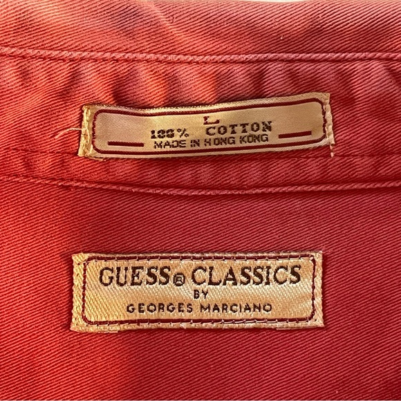 90s Guess Classic By George Marciano Men's Casual Button-Up Shirt in Red Large - Picture 6 of 11